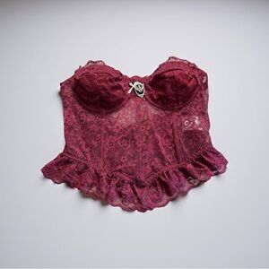 Lace Bustier in Rich Burgundy with Bat & Cross Pendant